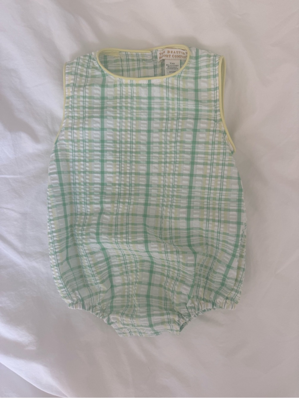 The Beaufort Bonnet Company Green and Yellow Plaid Baby Bubble One-Piece